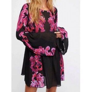 FREE PEOPLE Intimately Boho Whimsy Printed Symphony Bell Sleeve Slip Tunic Dress